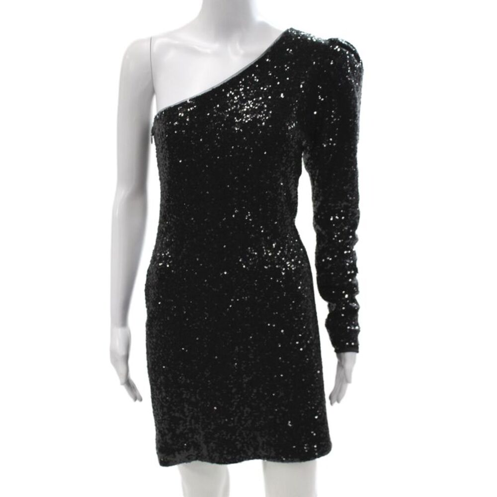 Lini Women Bodycon Party Black One Shoulder Long Sleeve Dress Zip Size S